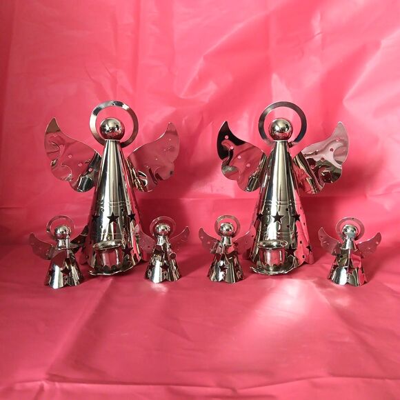 Christmas Angel Halo Candle Holder Metal Silver Tone Star Cutout Cherub Ornament - Picture 1 of 16